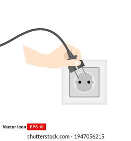 Man hands connecting electrical plug. Vector illustration