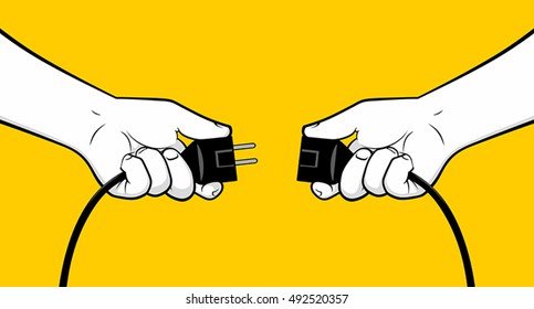 Man hands connecting electrical plug