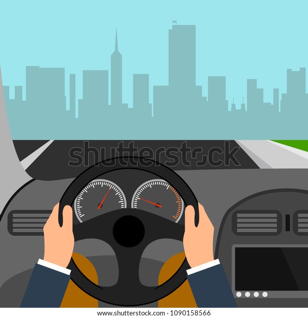 Man Hands Driver On Steering Wheel Stock Vector (Royalty Free) 1090158566