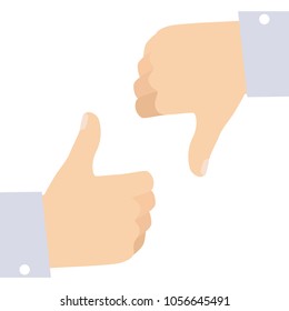 Man Hands Gesturing Like and Dislike Flat Vector Illustration Isolated on White	
