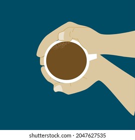 Man hands holding a cup of coffee. Vector illustration