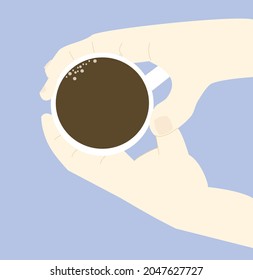 Man hands holding a cup of coffee. Vector illustration