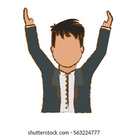 man with hands up over white background. vector illustration