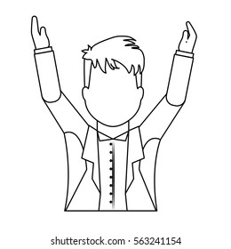 man with hands up over white background. vector illustration