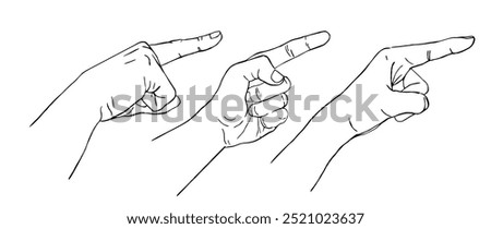 man hands pointing index finger gesture  set line drawing vector illustration