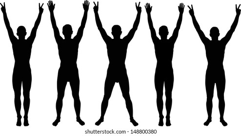 man with hands up silhouettes