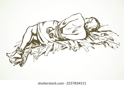 Man With hands tied. Vector drawing