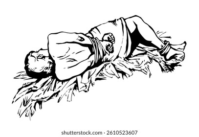 Man With hands tied. Vector drawing