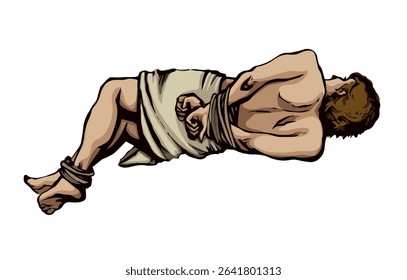 Man With hands tied. Vector drawing