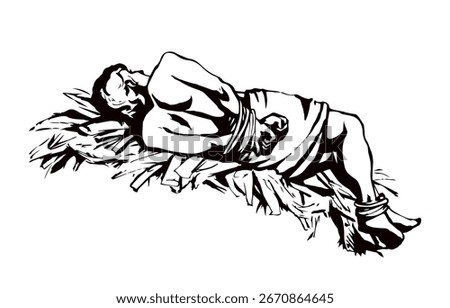 Man With hands tied. Vector drawing