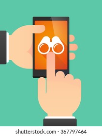 Man hands using a phone showing a binoculars