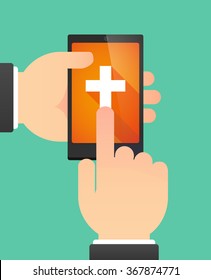 Man hands using a phone showing a christian cross