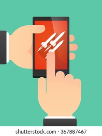 Man hands using a phone showing missiles