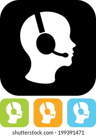 Man in handsfree headset vector icon