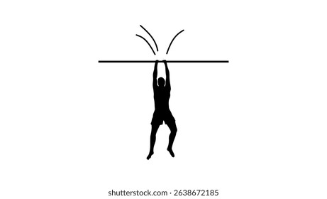 man hanging with both hands on turnstile, black isolated silhouette