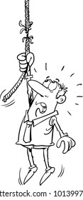 man hanging on a rope