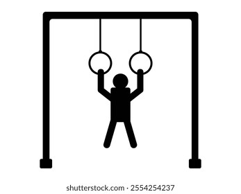 Man hanging on a rope icon. Gymnastic rings for lessons sports exercises, isolated on white background. Gymnastic rings icon. Vector illustration.