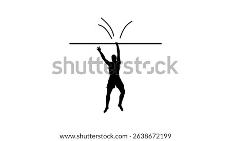 man hanging with one hand, black isolated silhouette
