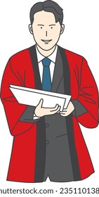 A man in a happi handing out papers.