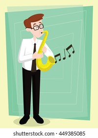 Man happily playing a saxophone