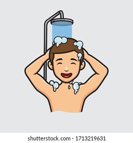 Man Happy Bathing Cartoon Illustration