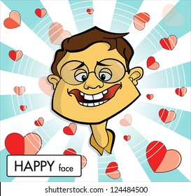 Man with happy face, in love, cartoon vector