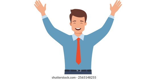 man happy with hands raised simple illustration