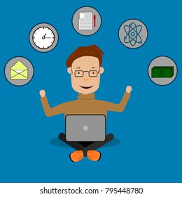 Man is happy for his victory. Vector illustration. 