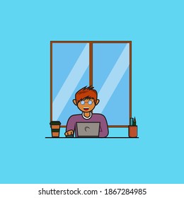 Man happy with latop flat design