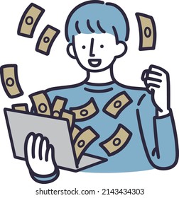 hombre feliz de hacer dinero simple ilustración de computadora