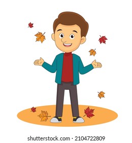 A man happy in the middle of autumn