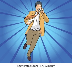 Man is happy and running very fast