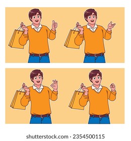 Man happy shopping and carrying shopping bags