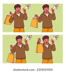 Man happy shopping and carrying shopping bags