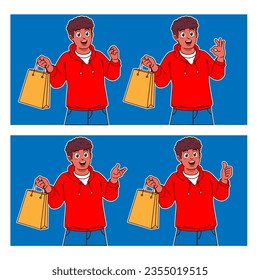 Man happy shopping and carrying shopping bags