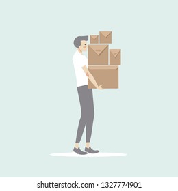 man hard carrying delivery brown box  vector