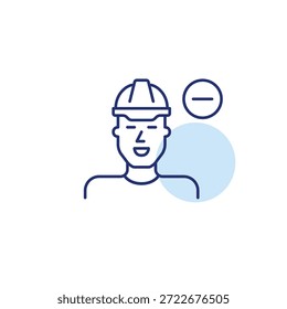 Hombre de casco. Acceso restringido, tarea de trabajo eliminada. Icono de Vector de trazo perfecto y editable
