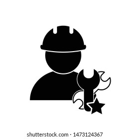 Man with hard hat. Engineer Icon.  repair, fix  sign