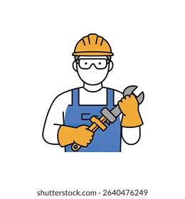 Man Hard Hat Overalls Holding Wrench Mechanic Industrial Maintenance Engineer