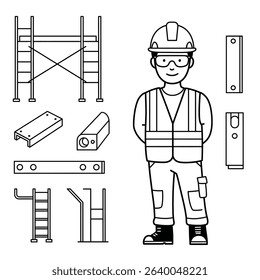 Man Hard Hat Safety Gear Standing Construction Tools Worker Site Readiness