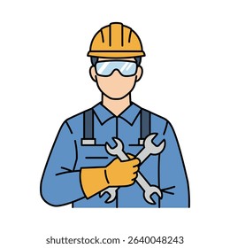 Man Hard Hat Safety Glasses Holding Wrench Mechanic Builder Secure Work