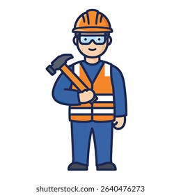 Man Hard Hat Safety Vest Holding Hammer Builder Worker Construction Site Safety