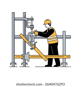 Man Hard Hat Working On Pipe Plumbing Repair Installation Skilled Worker