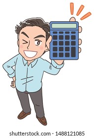 A man has a calculator.