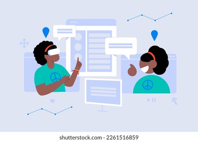 Man has experience with virtual reality glasses. Metaverse concept. Chat bot, using an artificial intelligence chat. 