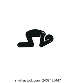 a man has fallen to his knees and is holding his head with his hands, a human figure, various poses, a pictogram, a flat illustration, isolated on a white background