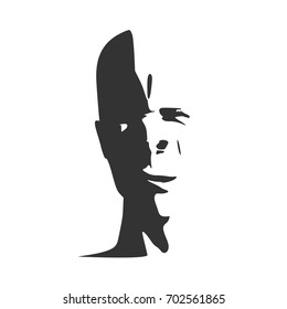 Man has a grin as if he was reacting to something he saw. Human emotions expression vector illustration. Isolated avatar of the emotional face.