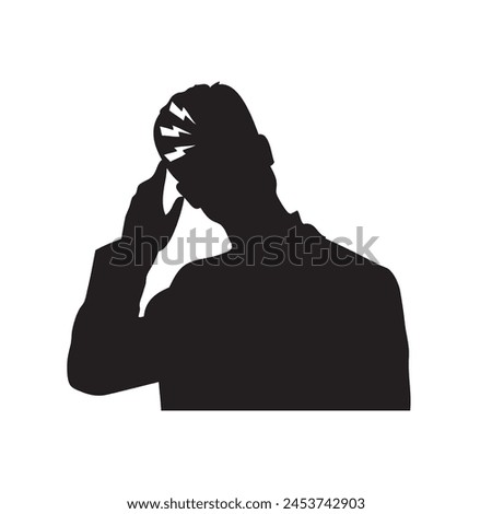A man has a headache and he touches his head with his hand