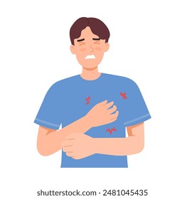 Man has a heartbeat attack. Concept of cardiac arrhythmia. Vector illustration isolated on white background.