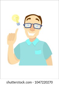 A man has an idea.An icon of a man in glasses and blue t-shirt.